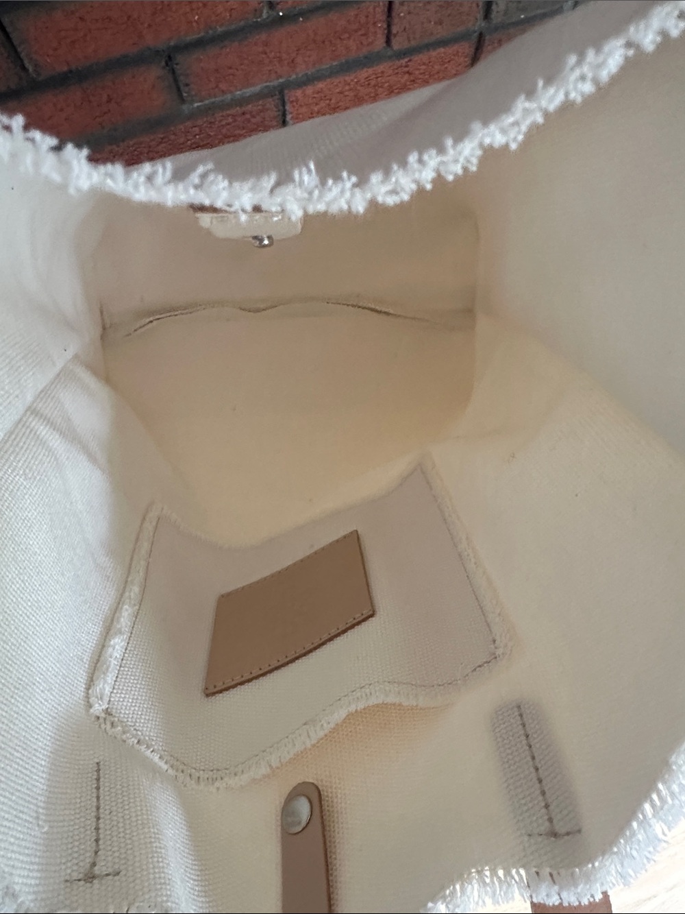 Jamie Young Cream Canvas Tote with Tan Leather Handles - Picture 4 of 9